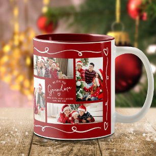 Christmas Red We Love You Grandma Doodles 4 Photo Two-Tone Coffee Mug