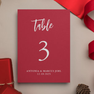 Christmas Red Wedding Table number Card