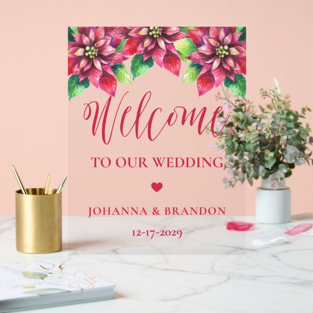  Christmas Red Wedding Welcome  Acrylic Sign (Wedding)