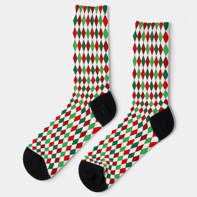 Christmas Red, White and Green Argyle Socks (Left)
