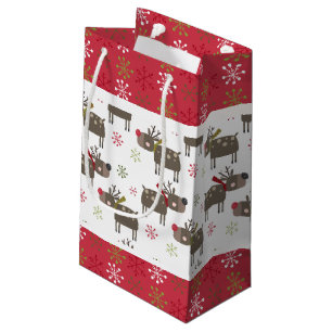 Christmas Red, White and Green Reindeer Small Gift Bag