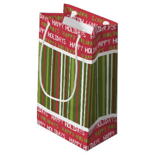 Christmas Red, White and Green Stripes  Small Gift Bag