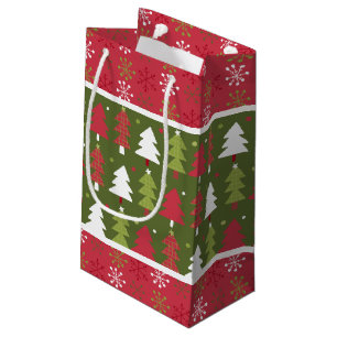 Christmas Red, White and Green Tree  Small Gift Bag