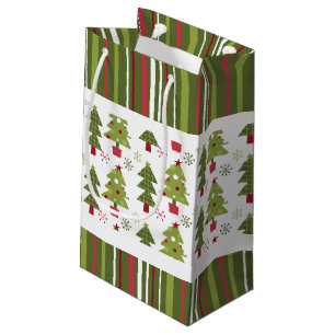 Christmas Red, White and Green Trees and Stripes  Small Gift Bag