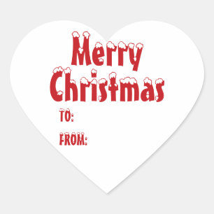 Christmas red white blank to from cute heart sticker
