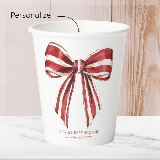 Christmas Red | White Bow Baby Shower Paper cup (Creator Uploaded)