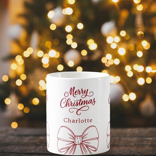 Christmas red white bow script  coffee mug (Creator Uploaded)