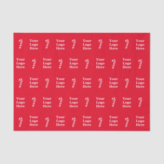 Christmas Red & White Candy Cane Business Logo Tissue Paper (Front)