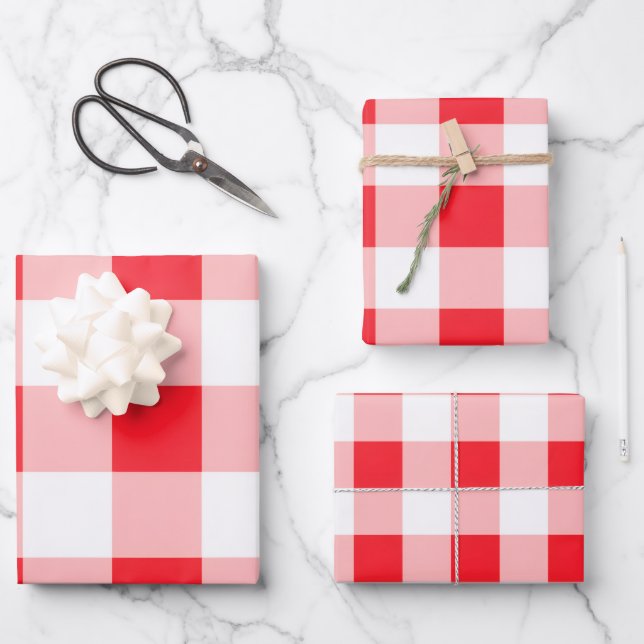 Christmas Red White Check  Wrapping Paper Sheet (Front)