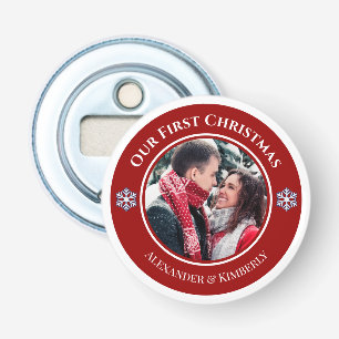 Christmas Red White Circle with Top Bottom Texts Bottle Opener