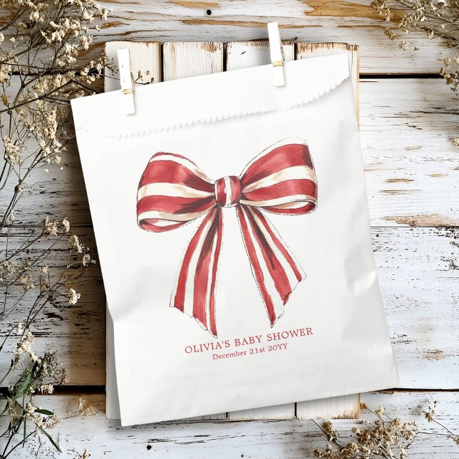 Christmas Red | White Coquette Bow Baby Shower Favour Bag (Creator Uploaded)