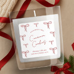 Christmas Red & White Elegant Bows Candle Jar Square Sticker<br><div class="desc">Create stylish festive product stickers with this Elegant Bows Christmas Product Label Design. Featuring hand drawn bows,  elegant layout,  handwritten fonts in seasonal red and white colours. These Christmas stickers can be used for candles,  diffusers,  soaps and more - perfect for your holiday collection!</div>