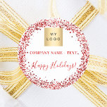 Christmas red white glitter business logo classic round sticker<br><div class="desc">A white background,  decorated with red faux glitter,  sparkles. Personalise and add your business,  company logo and a text.  Text: Happy Holidays! written with a modern hand letteres style script.</div>