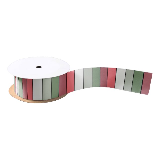 Christmas Red White Green Colour On Textured Paper Satin Ribbon (Spool)