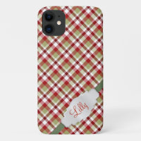 Christmas Red White Green Plaid With Monogram  
