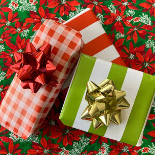 Christmas Red White Green Stripe and Gingham Wrapping Paper Sheet