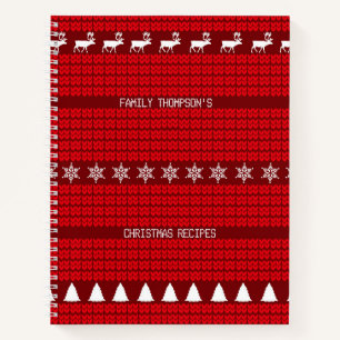 Christmas  Red White Knitted Sweater Custom Recipe Notebook