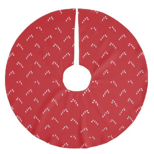 Christmas red white modern cute candy cane pattern brushed polyester tree skirt
