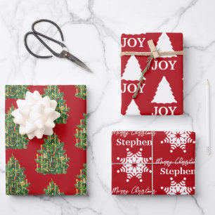 Christmas Red & White Pattern Wrapping Paper Sheet