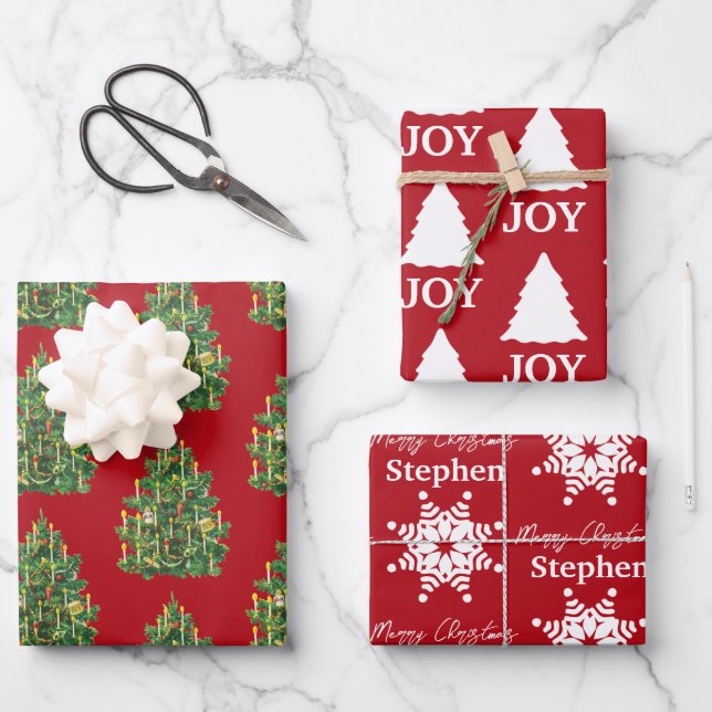 Christmas Red & White Pattern Wrapping Paper Sheet (Front)