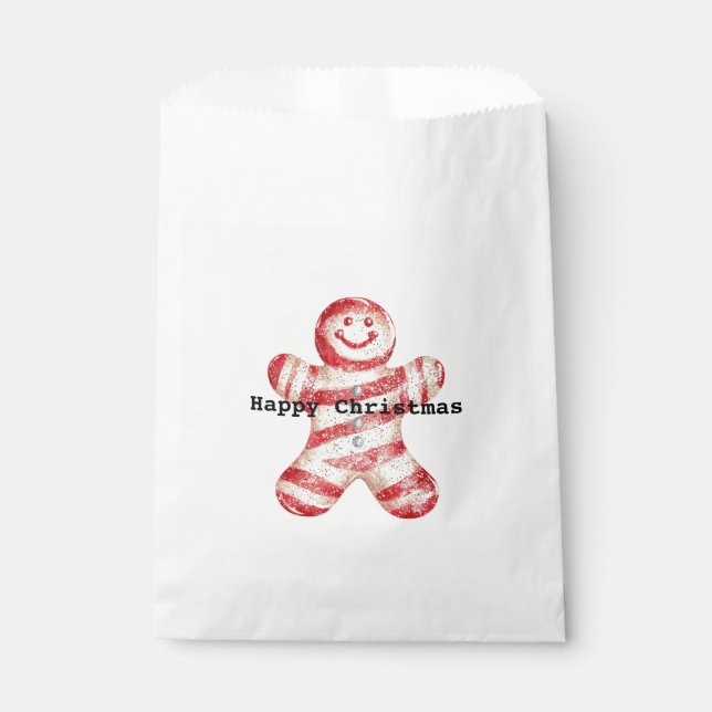 Christmas Red White Peppermint Gingerbread Cookie Favour Bag (Front)