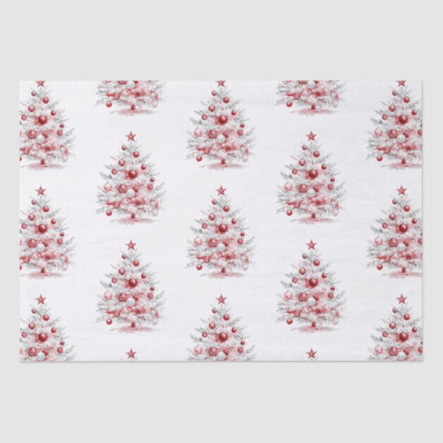Christmas Red White Peppermint Trees Tissue Paper (Front)