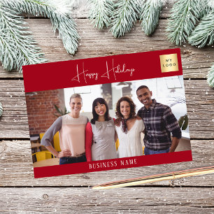Christmas red white photo business logo holiday card