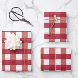Christmas red white plaid check gingham pattern wrapping paper sheet