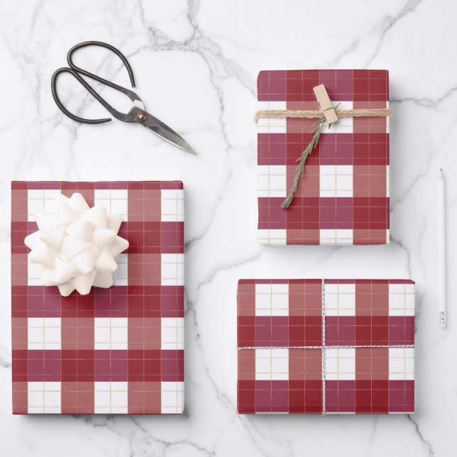 Christmas red white plaid check gingham pattern wrapping paper sheet (Front)