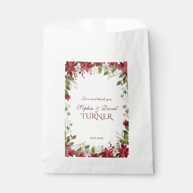 Christmas Red White Poinsettia Frame Wedding Favour Bag (Front)