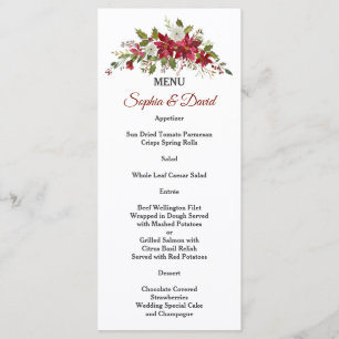 Christmas Red White Poinsettia Wedding Menu