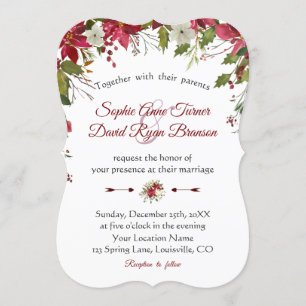 Christmas Red White Poinsettia Wedding Wedding Invitation