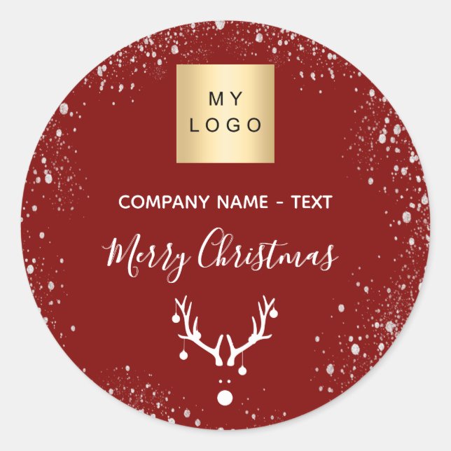 Christmas red white reindeer business logo  classic round sticker (Front)
