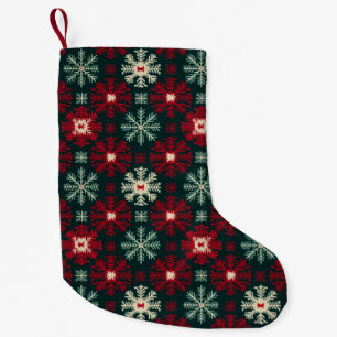 Christmas Red White Snowflake Faux Knitted Pattern Small Christmas Stocking
