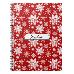 Christmas Red & White Snowflake Seamless Pattern Notebook