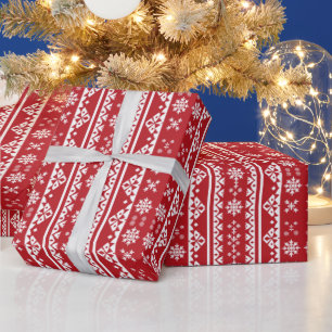 Christmas red white snowflake tiled pattern  wrapping paper