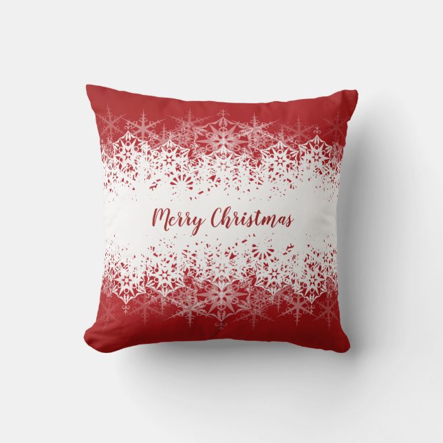 Christmas Red White Snowflakes Cushion (Front)