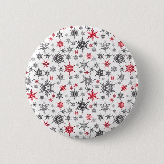 Christmas, red, white, snowflakes, winter 6 cm round badge (Front)