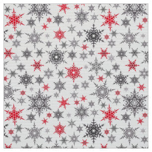 Christmas, red, white, snowflakes, winter fabric