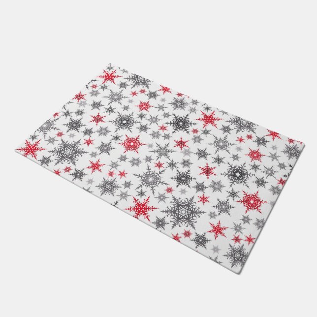Christmas, red, white, snowflakes, winter, New yea Doormat (Angled)