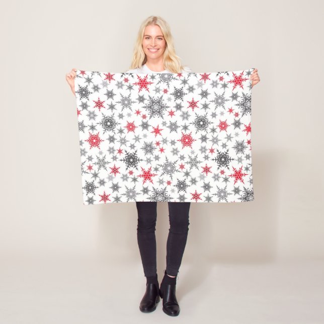 Christmas, red, white, snowflakes, winter, New yea Fleece Blanket (In Situ)