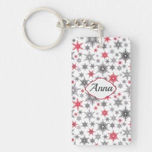 Christmas, red, white, snowflakes, winter, New yea Key Ring