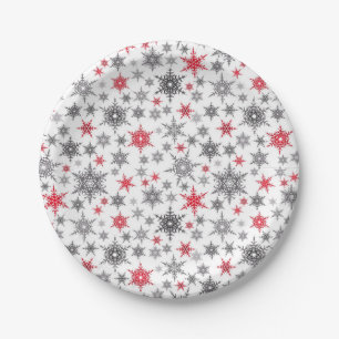 Christmas, red, white, snowflakes, winter, New yea Paper Plate