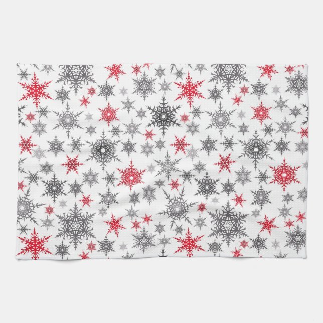 Christmas, red, white, snowflakes, winter, New yea Tea Towel (Horizontal)