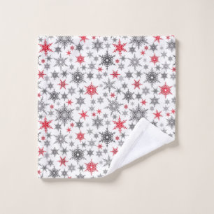 Christmas, red, white, snowflakes, winter, New yea Wash Cloth