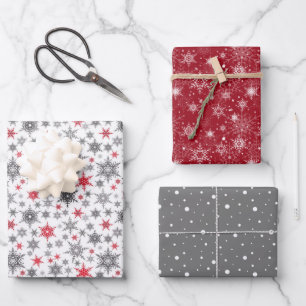 Christmas, red, white, snowflakes, winter, New yea Wrapping Paper Sheet