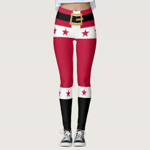 Christmas Red White Stars Belt Santa Claus Women's Leggings