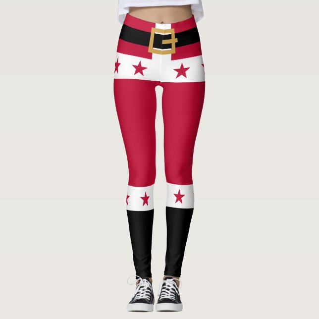 Christmas Red White Stars Belt Santa Claus Women's Leggings (Front)