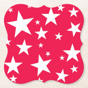 Christmas Red White Stars Elegant Template Paper Coaster