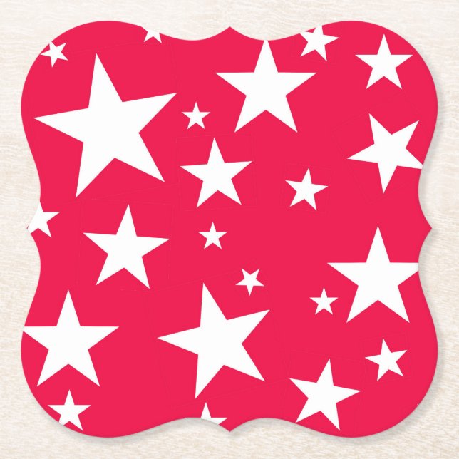 Christmas Red White Stars Elegant Template Paper Coaster (Front)